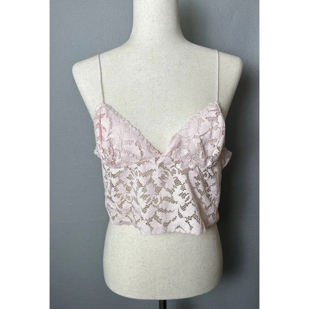 Intimately Free People‎ Pink Lace Cami Cropped Bralette Coquette Sz L - Picture 3 of 8